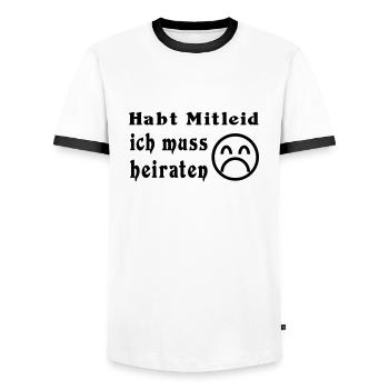 wedding - Men's Ringer Shirt - white/black - Front - AI Model Female 172 light (172cm) & AI Model Male 178 dark (178cm)