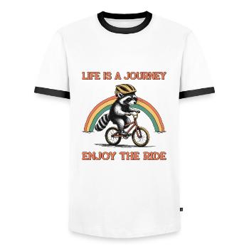 Lustiger Waschbär Radfahren BMX Fahrrad Radfahrer Berg - Männer Kontrast-T-Shirt - Weiß/Schwarz - Vorne - AI Model Female 172 light (172cm) & AI Model Male 178 dark (178cm)