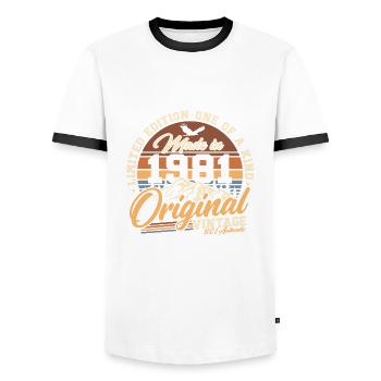 1981 Vintage Vintage Rétro Cadeau d’anniversaire - T-shirt contrasté Homme - blanc/noir - Devant - AI Model Female 172 light (172cm) & AI Model Male 178 dark (178cm)