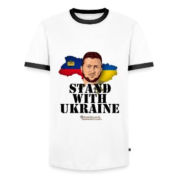 Statut auprès de l’Ukraine Liechtenstein - T-shirt contrasté Homme - blanc/noir - Devant - AI Model Female 172 light (172cm) & AI Model Male 178 dark (178cm)