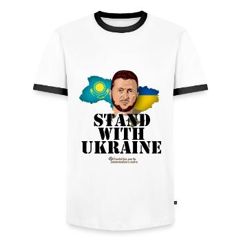 Ukraine Kazakhstan Supporters Merch - T-shirt contrasté Homme - blanc/noir - Devant - AI Model Female 172 light (172cm) & AI Model Male 178 dark (178cm)