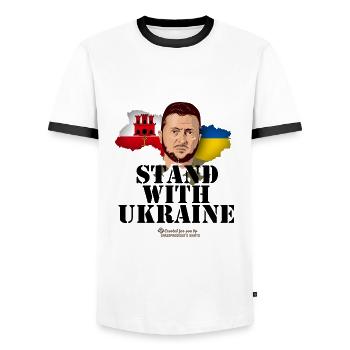 Gibraltar Ukraine - Männer Kontrast-T-Shirt - Weiß/Schwarz - Vorne - AI Model Female 172 light (172cm) & AI Model Male 178 dark (178cm)