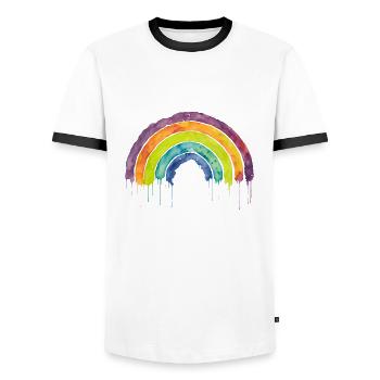 Colorful Horizon Watercolor Rainbow - Men's Ringer Shirt - white/black - Front - AI Model Female 172 light (172cm) & AI Model Male 178 dark (178cm)