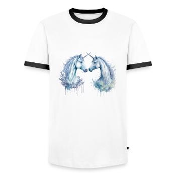 Twin Unicorns: Watercolor Magic - Men's Ringer Shirt - white/black - Front - AI Model Female 172 light (172cm) & AI Model Male 178 dark (178cm)