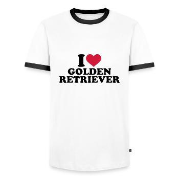 I love Golden Retriever - Men's Ringer Shirt - white/black - Front - AI Model Female 172 light (172cm) & AI Model Male 178 dark (178cm)