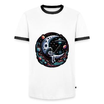 Astronaut sitzt auf der Mondsichel und angelt - Männer Kontrast-T-Shirt - Weiß/Schwarz - Vorne - AI Model Female 172 light (172cm) & AI Model Male 178 dark (178cm)