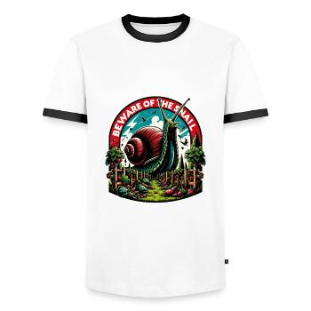 Giant snail, snail disaster, garden snail - Men's Ringer Shirt - white/black - Front - AI Model Female 172 light (172cm) & AI Model Male 178 dark (178cm)