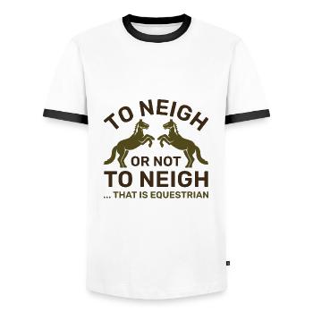 Neigh ou ne pas Neigh qui est équestre - T-shirt contrasté Homme - blanc/noir - Devant - AI Model Female 172 light (172cm) & AI Model Male 178 dark (178cm)
