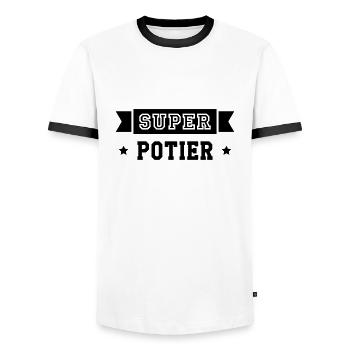 Céramiste / Céramique / Poterie / Potier / Potière - T-shirt contrasté Homme - blanc/noir - Devant - AI Model Female 172 light (172cm) & AI Model Male 178 dark (178cm)