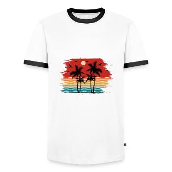 Sunset beach summer gift beach retro - Men's Ringer Shirt - white/black - Front - AI Model Female 172 light (172cm) & AI Model Male 178 dark (178cm)