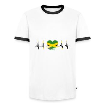 Jamaïque drapeau pouls Puls courbe sinusoïdale ECG Coeur - T-shirt contrasté Homme - blanc/noir - Devant - AI Model Female 172 light (172cm) & AI Model Male 178 dark (178cm)