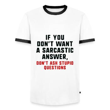 Sarcastic Answer - Men's Ringer Shirt - white/black - Front - AI Model Female 172 light (172cm) & AI Model Male 178 dark (178cm)