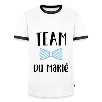 Team marié, modèle enterrement de vie de garçon - T-shirt contrasté Homme - blanc/noir - Devant - AI Model Female 172 light (172cm) & AI Model Male 178 dark (178cm)