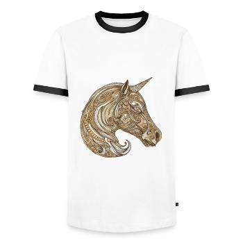 Einhorn Portrait - Männer Kontrast-T-Shirt - Weiß/Schwarz - Vorne - AI Model Female 172 light (172cm) & AI Model Male 178 dark (178cm)