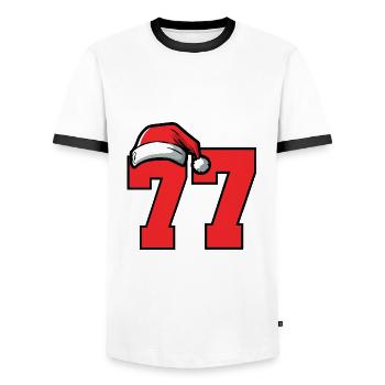 77 Numéro Noël - T-shirt contrasté Homme - blanc/noir - Devant - AI Model Female 172 light (172cm) & AI Model Male 178 dark (178cm)