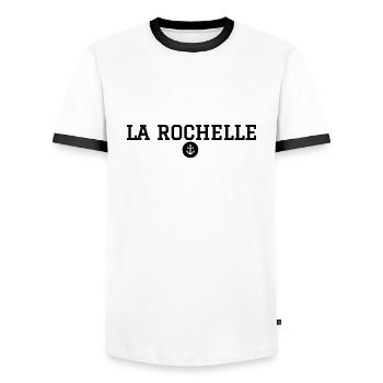 La Rochelle - Médaillon ancre marine - T-shirt contrasté Homme - blanc/noir - Devant - AI Model Female 172 light (172cm) & AI Model Male 178 dark (178cm)