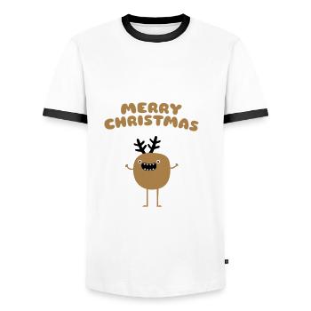 Funny Christmas Reindeer - Men's Ringer Shirt - white/black - Front - AI Model Female 172 light (172cm) & AI Model Male 178 dark (178cm)