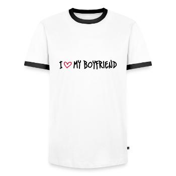 I Love My Boyfriend - T-shirt contrasté Homme - blanc/noir - Devant - AI Model Female 172 light (172cm) & AI Model Male 178 dark (178cm)