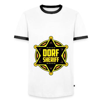 Farben änderbar | Dorf Sheriff - Männer Kontrast-T-Shirt - Weiß/Schwarz - Vorne - AI Model Female 172 light (172cm) & AI Model Male 178 dark (178cm)