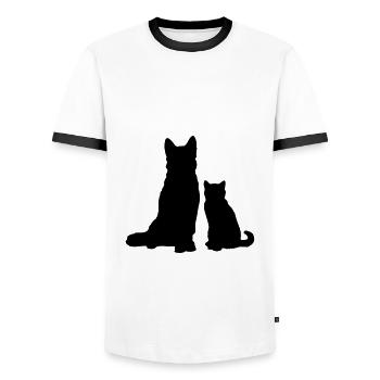 Dog with cat / dog with cat / chien avec chat - Men's Ringer Shirt - white/black - Front - AI Model Female 172 light (172cm) & AI Model Male 178 dark (178cm)