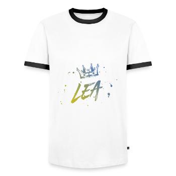Leah - Men's Ringer Shirt - white/black - Front - AI Model Female 172 light (172cm) & AI Model Male 178 dark (178cm)