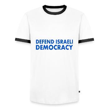 Defend israeli democracy - Men's Ringer Shirt - white/black - Front - AI Model Female 172 light (172cm) & AI Model Male 178 dark (178cm)