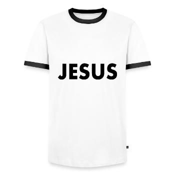 Jesus - T-shirt contrasté Homme - blanc/noir - Devant - AI Model Female 172 light (172cm) & AI Model Male 178 dark (178cm)