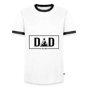 Boy DAD 2025 - DAD - Vater und Sohn-Geschenk - Männer Kontrast-T-Shirt - Weiß/Schwarz - Vorne - AI Model Female 172 light (172cm) & AI Model Male 178 dark (178cm)