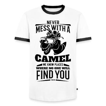 Ne jouez jamais avec un chameau - T-shirt contrasté Homme - blanc/noir - Devant - AI Model Female 172 light (172cm) & AI Model Male 178 dark (178cm)