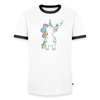 I Like Unicorns And Maybe 3 People - Men's Ringer Shirt - white/black - Front - AI Model Female 172 light (172cm) & AI Model Male 178 dark (178cm)