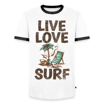 Leben Sie Liebe-surf-cooles Sprichwort Für - Männer Kontrast-T-Shirt - Weiß/Schwarz - Vorne - AI Model Female 172 light (172cm) & AI Model Male 178 dark (178cm)