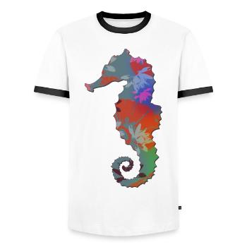 Sea Horse - T-shirt contrasté Homme - blanc/noir - Devant - AI Model Female 172 light (172cm) & AI Model Male 178 dark (178cm)