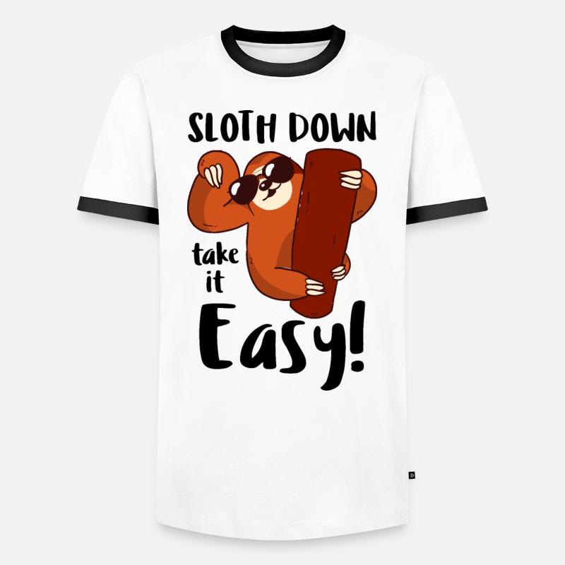 Faultier slow down/ Sloth down - Männer Kontrast-T-Shirt - Weiß/Schwarz
