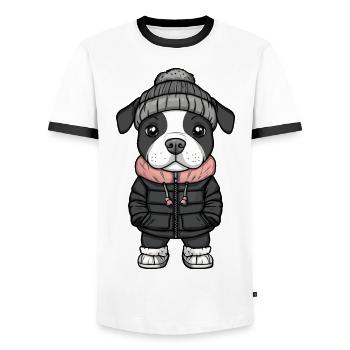 Pit Terrier Hund Winter - Männer Kontrast-T-Shirt - Weiß/Schwarz - Vorne - AI Model Female 172 light (172cm) & AI Model Male 178 dark (178cm)