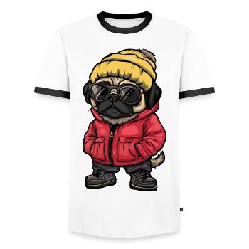 Carlin Chien Bande dessinée cool - T-shirt contrasté Homme - blanc/noir - Devant - AI Model Female 172 light (172cm) & AI Model Male 178 dark (178cm)