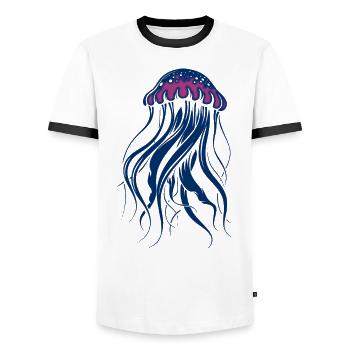 Brille avec le courant, Méduse avec des tentacules, Dire - T-shirt contrasté Homme - blanc/noir - Devant - AI Model Female 172 light (172cm) & AI Model Male 178 dark (178cm)
