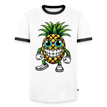 Ananas Frucht fruchtig sommer cool süß Cartoon - Männer Kontrast-T-Shirt - Weiß/Schwarz - Vorne - AI Model Female 172 light (172cm) & AI Model Male 178 dark (178cm)