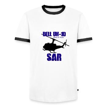 BELL SAR - Männer Kontrast-T-Shirt - Weiß/Schwarz - Vorne - AI Model Female 172 light (172cm) & AI Model Male 178 dark (178cm)