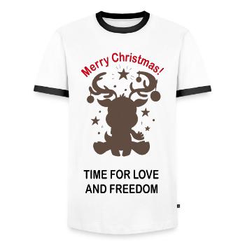 Idée cadeau de Noël. Renne. Amour. Liberté - T-shirt contrasté Homme - blanc/noir - Devant - AI Model Female 172 light (172cm) & AI Model Male 178 dark (178cm)