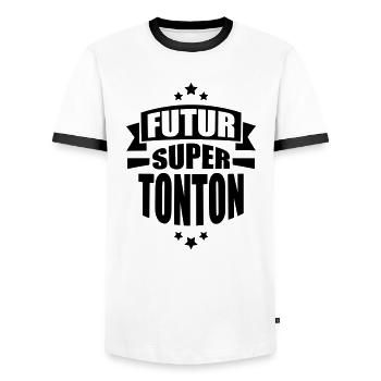 annonce grossesse futur super tonton - T-shirt contrasté Homme - blanc/noir - Devant - AI Model Female 172 light (172cm) & AI Model Male 178 dark (178cm)