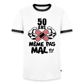 50 ans meme pas mal anniversaire muscle - T-shirt contrasté Homme - blanc/noir - Devant - AI Model Female 172 light (172cm) & AI Model Male 178 dark (178cm)
