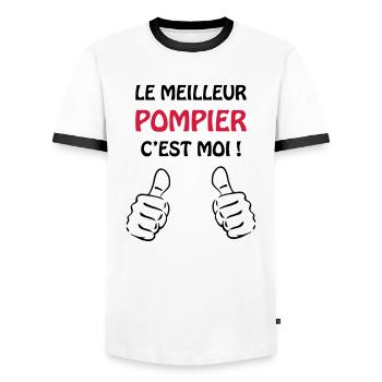 Pompier / Feu / Sécurité / Pompière / Urgences - T-shirt contrasté Homme - blanc/noir - Devant - AI Model Female 172 light (172cm) & AI Model Male 178 dark (178cm)