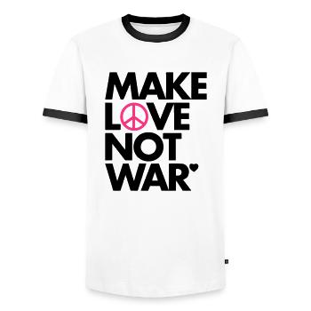Make love not war - Men's Ringer Shirt - white/black - Front - AI Model Female 172 light (172cm) & AI Model Male 178 dark (178cm)