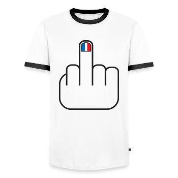 French manucure doigt d'honneur bleu blanc rouge - T-shirt contrasté Homme - blanc/noir - Devant - AI Model Female 172 light (172cm) & AI Model Male 178 dark (178cm)