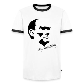 Ataturk 2 - Men's Ringer Shirt - white/black - Front - AI Model Female 172 light (172cm) & AI Model Male 178 dark (178cm)