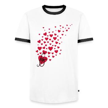 fly fliegende Herzchen, viele Herzen Herz - Männer Kontrast-T-Shirt - Weiß/Schwarz - Vorne - AI Model Female 172 light (172cm) & AI Model Male 178 dark (178cm)