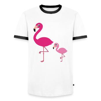 Flamingo Mutter mit Kind - Männer Kontrast-T-Shirt - Weiß/Schwarz - Vorne - AI Model Female 172 light (172cm) & AI Model Male 178 dark (178cm)