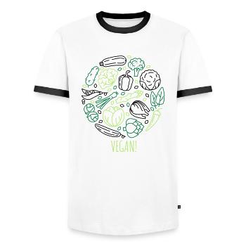 Vegan! Gemüse im Kreis - Männer Kontrast-T-Shirt - Weiß/Schwarz - Vorne - AI Model Female 172 light (172cm) & AI Model Male 178 dark (178cm)