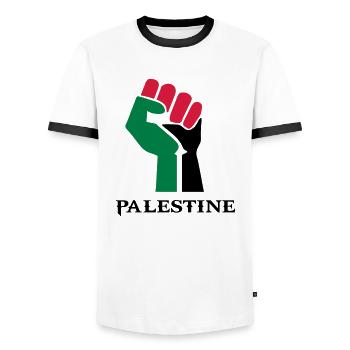 palästinensischen Symbolflagge Palästina - Männer Kontrast-T-Shirt - Weiß/Schwarz - Vorne - AI Model Female 172 light (172cm) & AI Model Male 178 dark (178cm)