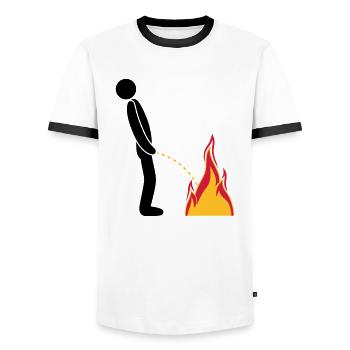 fire extinguish flames hot fire brigade logo in ste - Men's Ringer Shirt - white/black - Front - AI Model Female 172 light (172cm) & AI Model Male 178 dark (178cm)